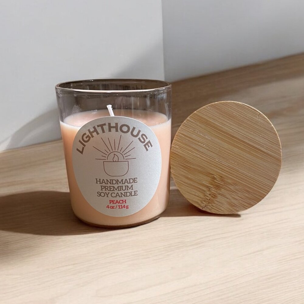 Premium 100% Natural Soy Wax Candle - Peach Scent - Aromatherapy - Yoga - Gift